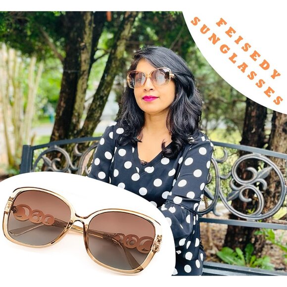 Womens Gold Fashion Sunglasses Square Frame With Pearl Sparkling Eyes Protection - Picture 4 of 15